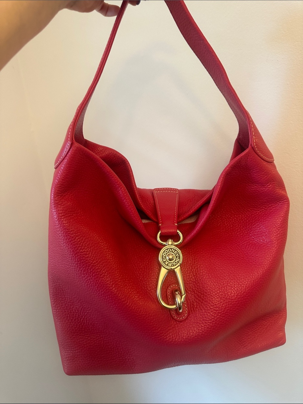 Dooney & Bourke Pebbled Leather Logo Lock Shoulder Bag in Dark Pink